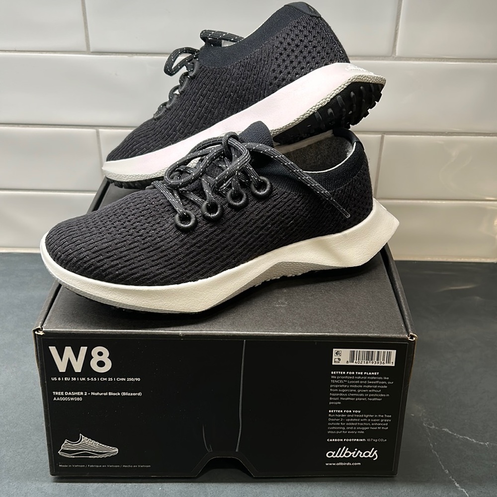 Allbirds NIB Tree Dasher 2 Women’s size 8 in Natural Black